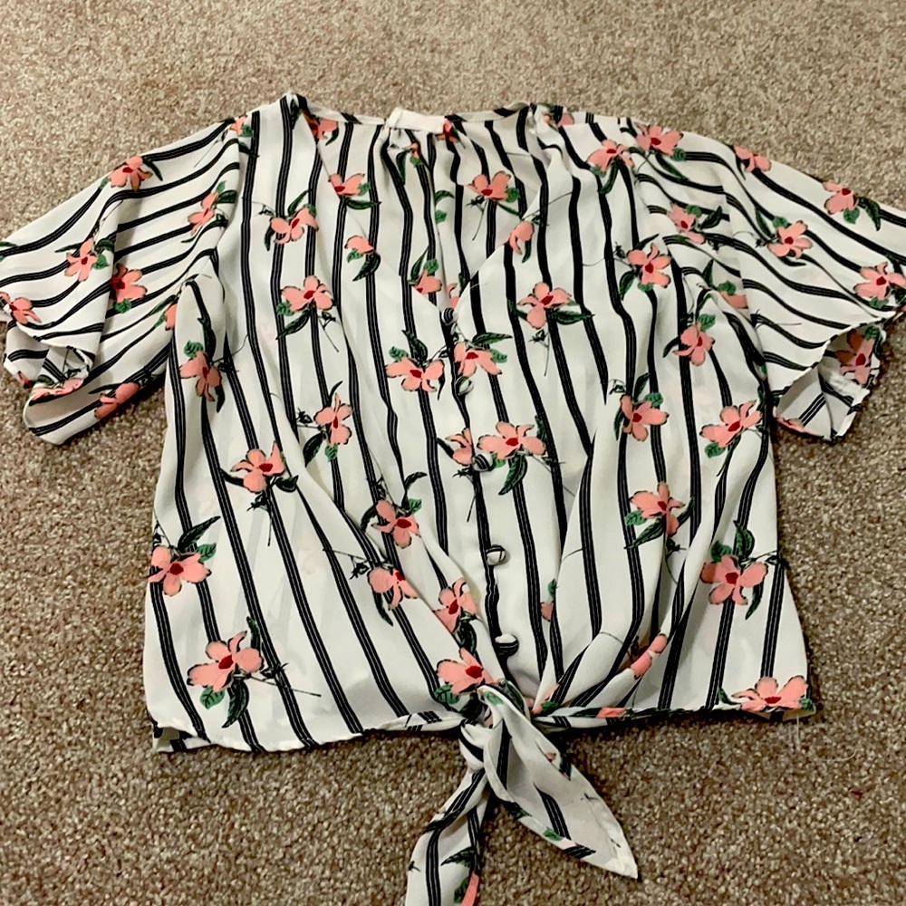 Floral striped office blouse